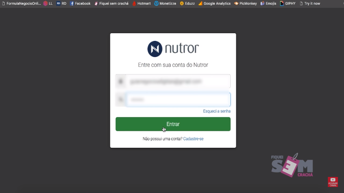 Login e senha no Nutror para acesso aos meus super bônus.
