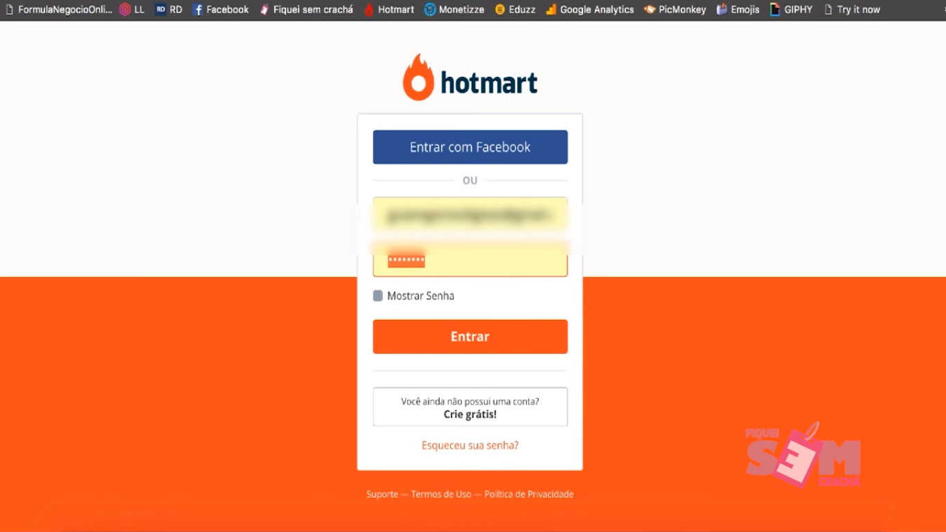 Login do Hotmart para acesso aos super bônus.