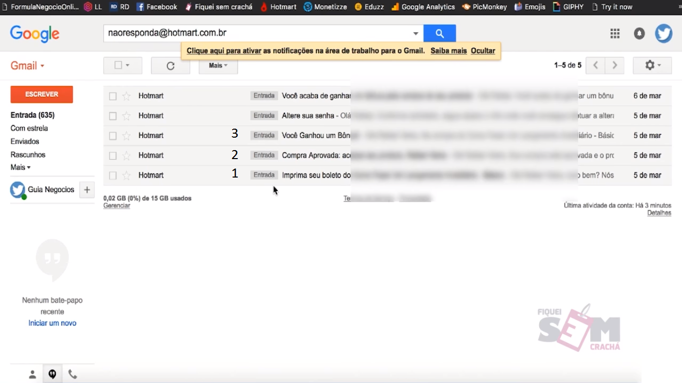 E-mail dos super bônus no GMail.