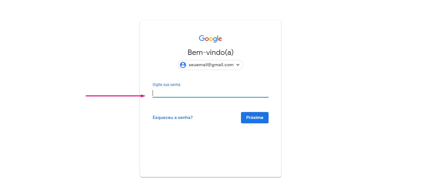 Insira senha do Gmail.